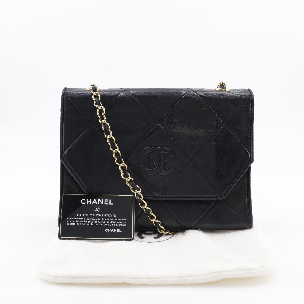 CHANEL Shoulder Bag lambskin black vintage Matrasse ChainShoulder Women Used Authentic