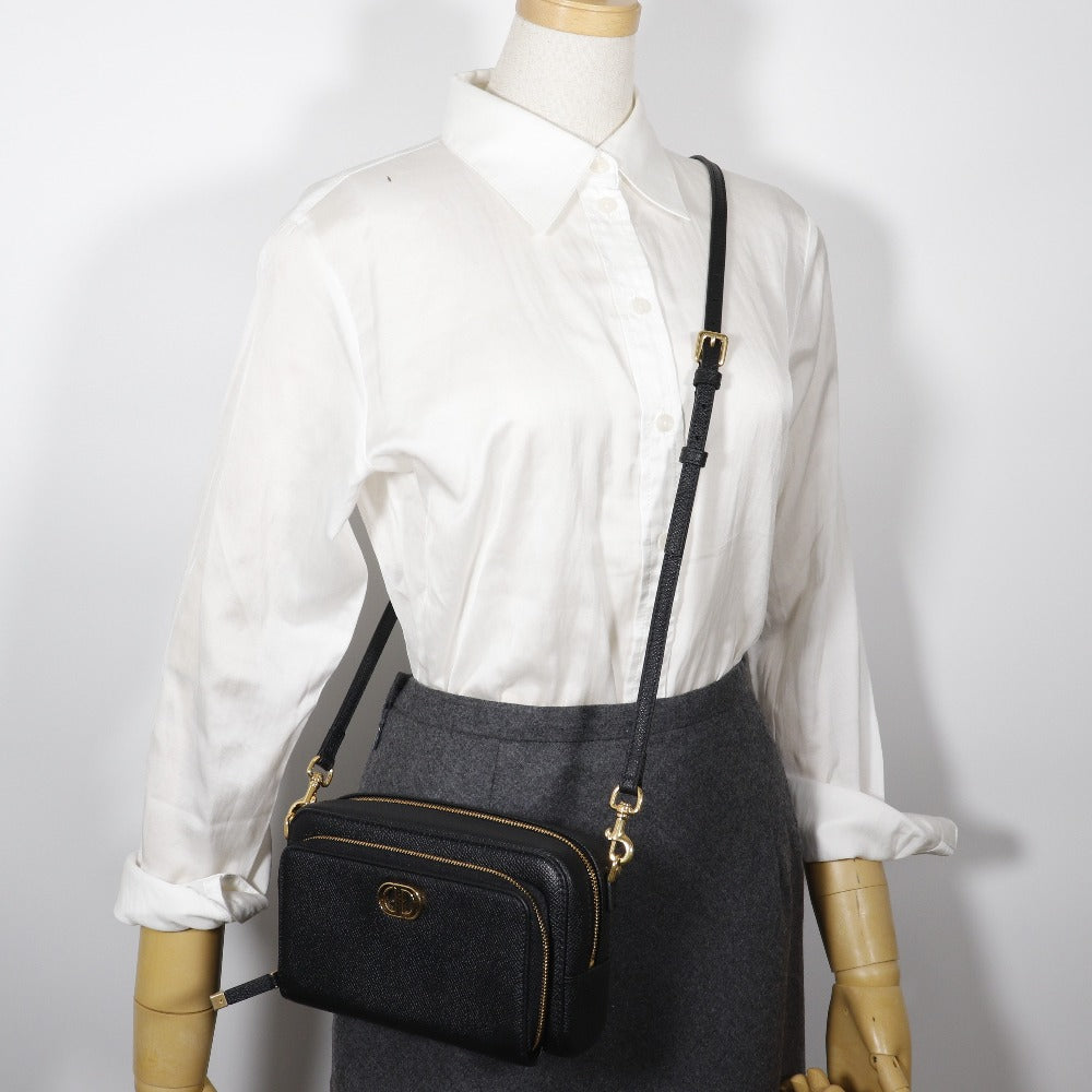 Christian Dior Shoulder Bag Calfskin black Karo double pouch Women Used Authentic