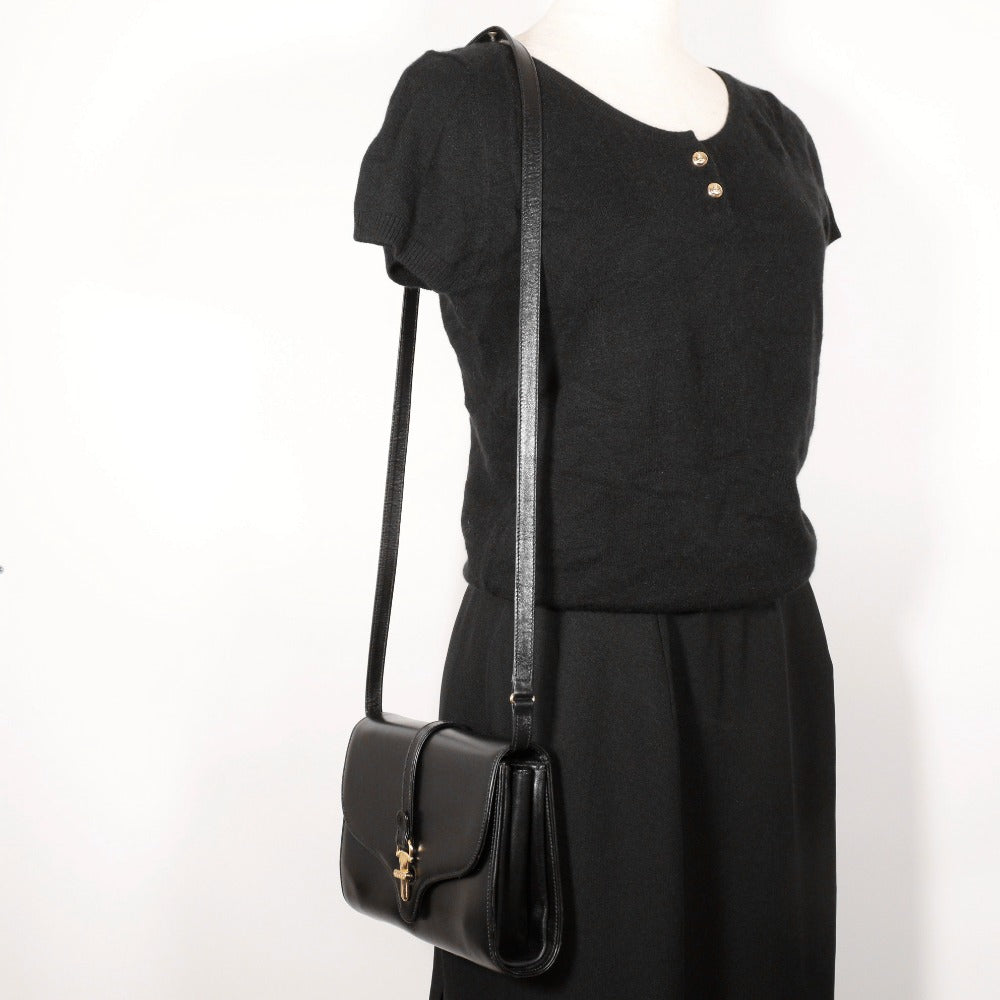 GUCCI Shoulder Bag Calfskin black 2-way clutch Old Gucci Women Used Authentic