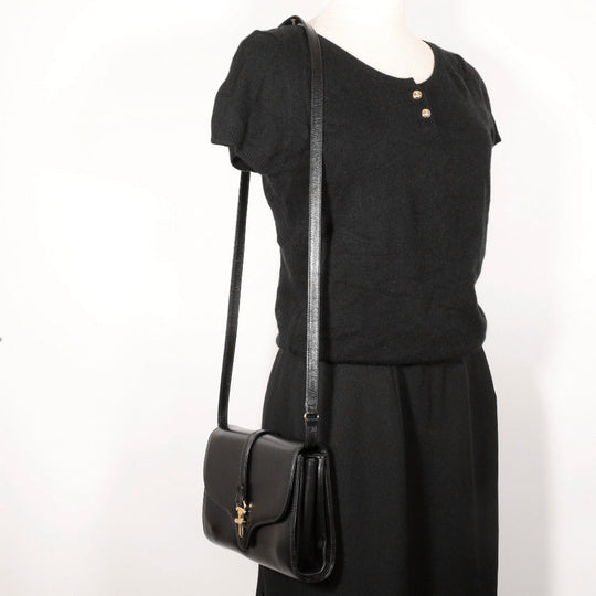 GUCCI Shoulder Bag Calfskin black 2-way clutch Old Gucci Women Used Authentic