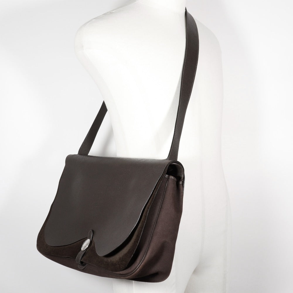 HERMES Shoulder Bag Vache Lieg, Toile H Brown Sac Colorado GM Women Used Authentic