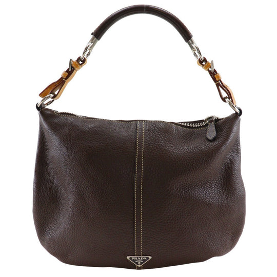 PRADA Shoulder Bag Calfskin Brown one belt Women Used Authentic