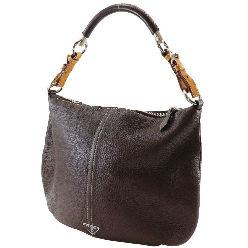 PRADA Shoulder Bag Calfskin Brown one belt Women Used Authentic