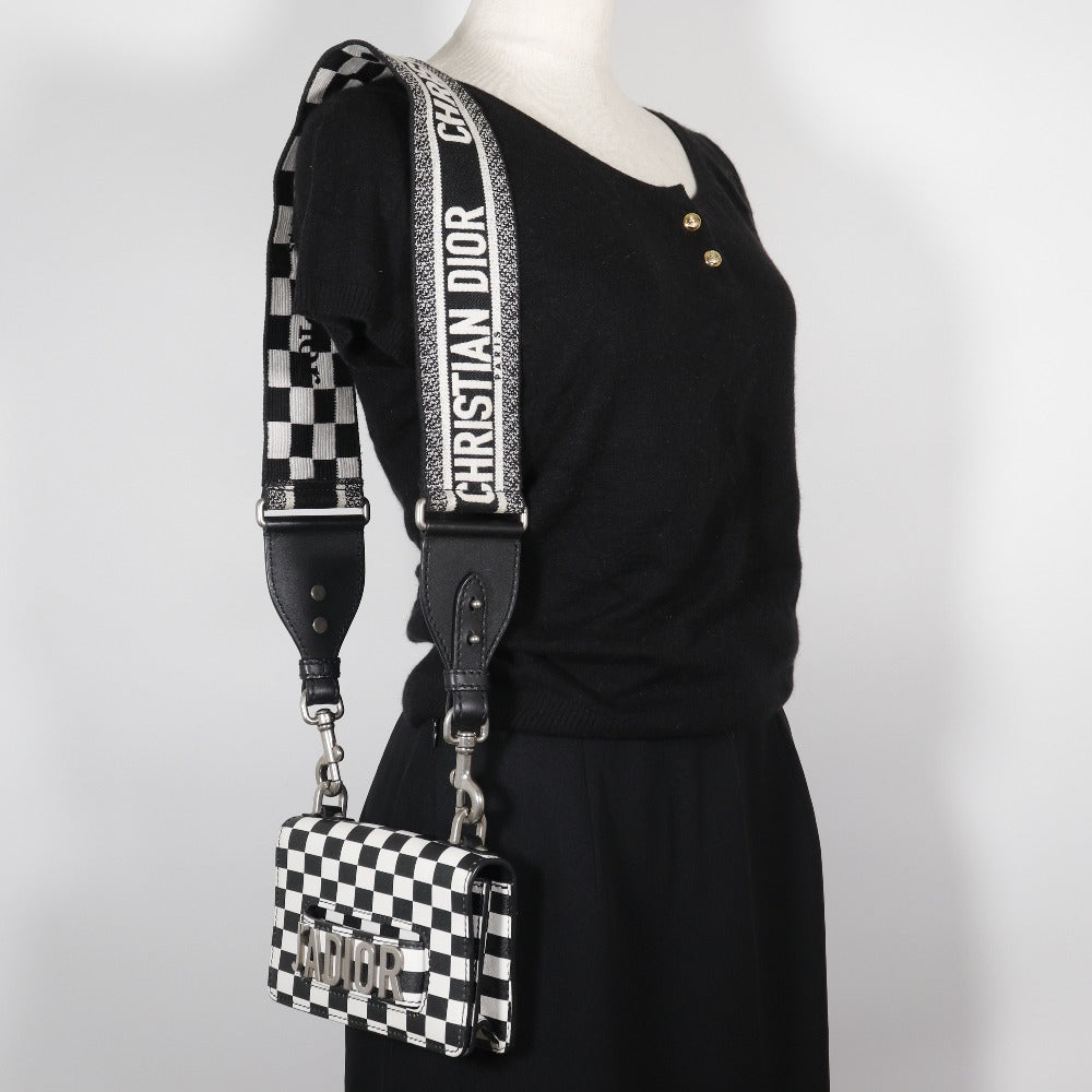 Christian Dior Shoulder Bag Calfskin Black / white 2-way clutch Jadior Women Used Authentic