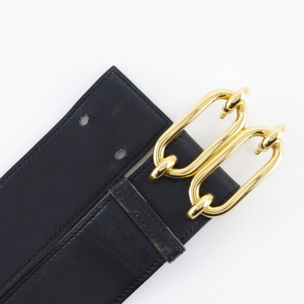 HERMES belt Plated Gold , Calfskin black reversible vintage Chene Dunkle mens 85 Used Authentic