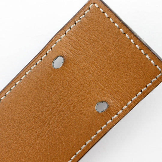 HERMES belt Plated Gold , Calfskin black reversible vintage Chene Dunkle mens 85 Used Authentic