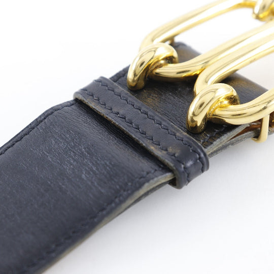 HERMES belt Plated Gold , Calfskin black reversible vintage Chene Dunkle mens 85 Used Authentic