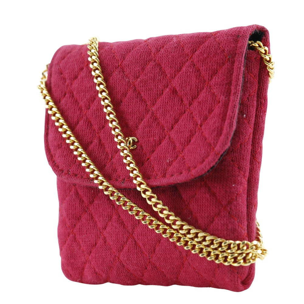 CHANEL Pouch cotton Red micro Chain pouch Women Used Authentic