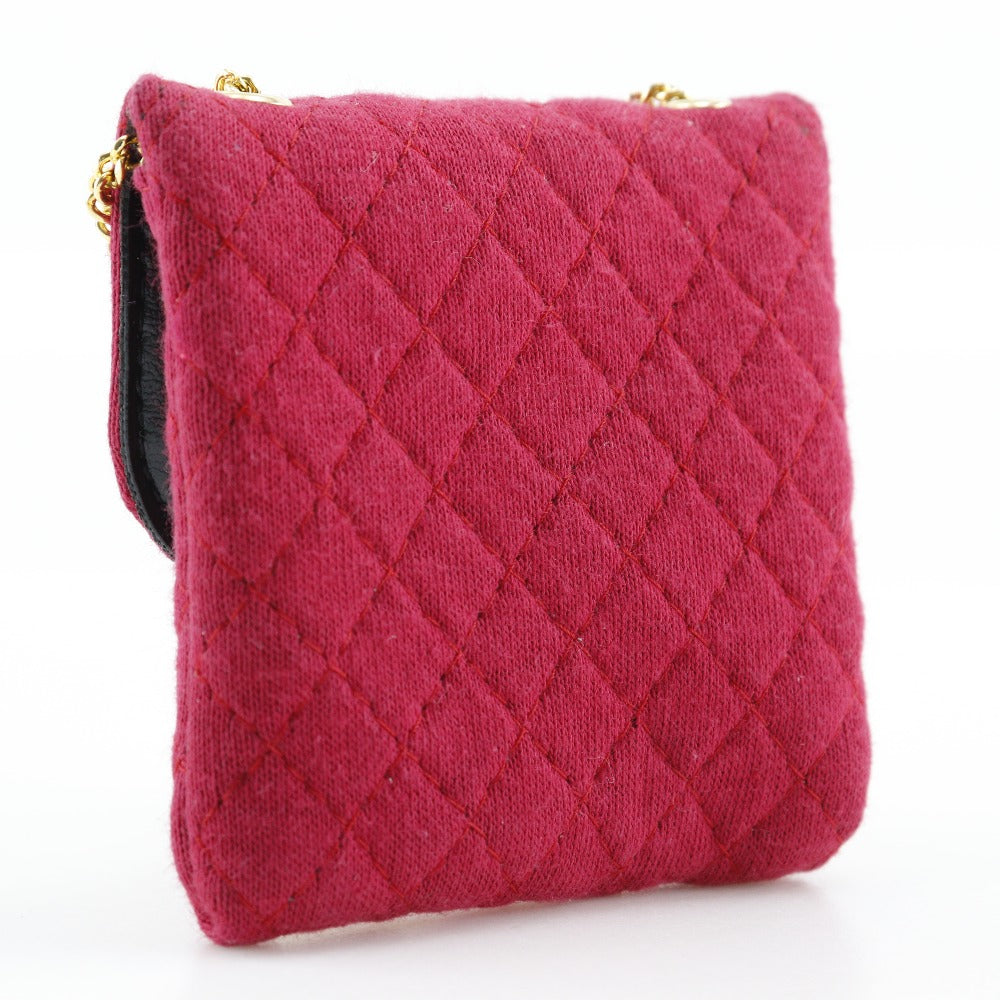 CHANEL Pouch cotton Red micro Chain pouch Women Used Authentic