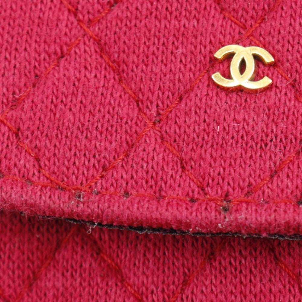 CHANEL Pouch cotton Red micro Chain pouch Women Used Authentic