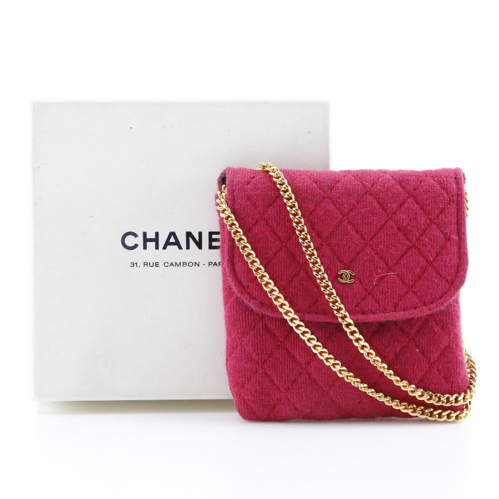 CHANEL Pouch cotton Red micro Chain pouch Women Used Authentic