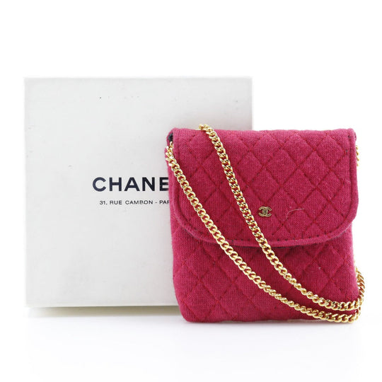 CHANEL Pouch cotton Red micro Chain pouch Women Used Authentic
