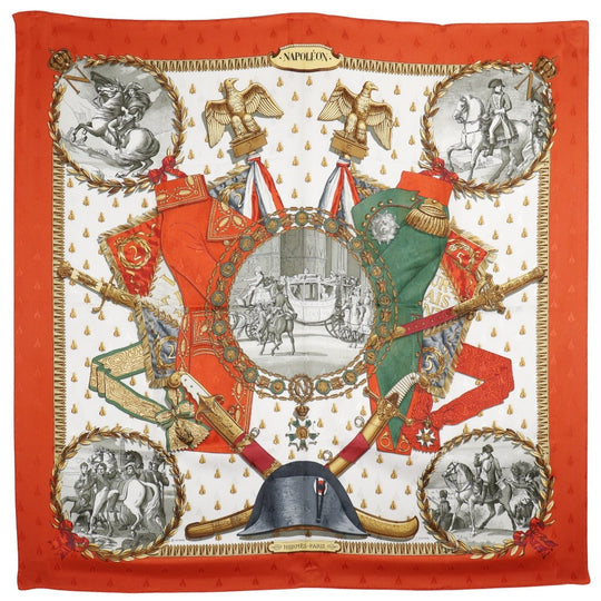 HERMES scarf silk White / orange Napoleon NAPOLEON Carre90 Women Used Authentic
