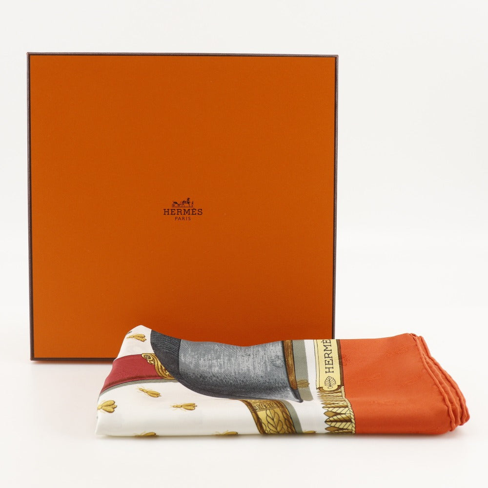 HERMES scarf silk White / orange Napoleon NAPOLEON Carre90 Women Used Authentic
