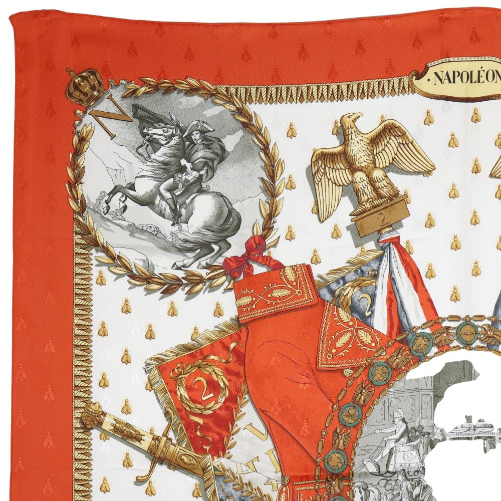 HERMES scarf silk White / orange Napoleon NAPOLEON Carre90 Women Used Authentic