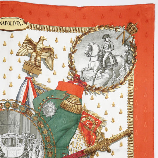 HERMES scarf silk White / orange Napoleon NAPOLEON Carre90 Women Used Authentic