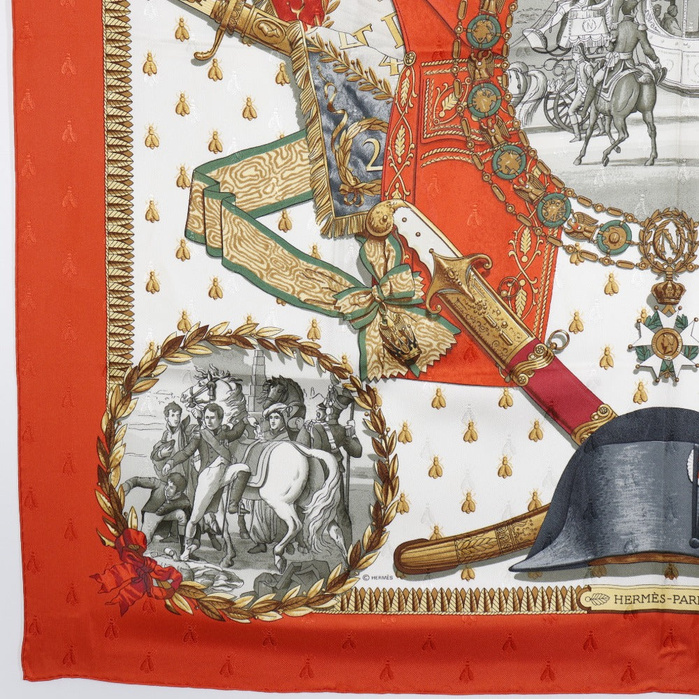HERMES scarf silk White / orange Napoleon NAPOLEON Carre90 Women Used Authentic