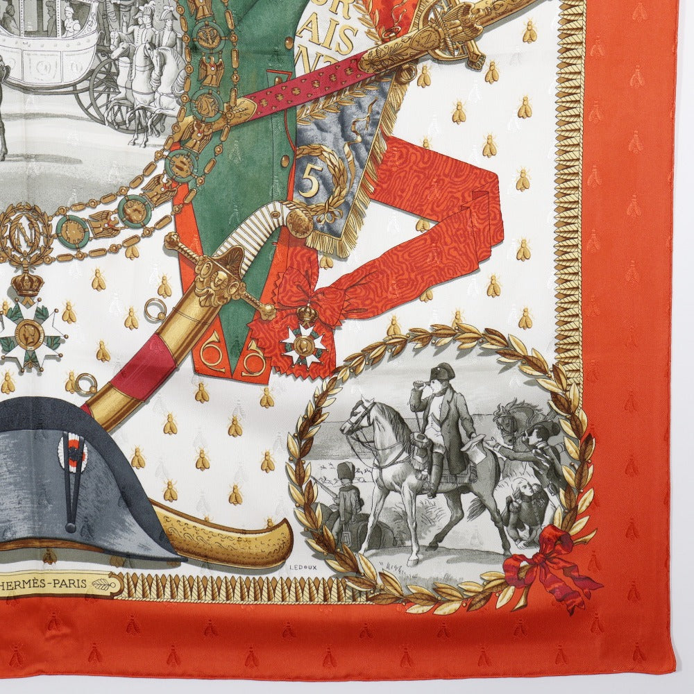 HERMES scarf silk White / orange Napoleon NAPOLEON Carre90 Women Used Authentic