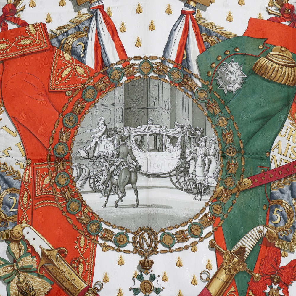 HERMES scarf silk White / orange Napoleon NAPOLEON Carre90 Women Used Authentic