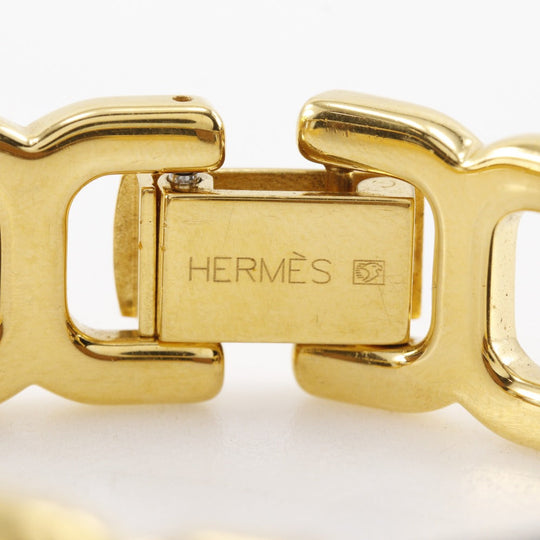 HERMES bracelet Calfskin , Plated Gold black vintage H logo Women Used Authentic