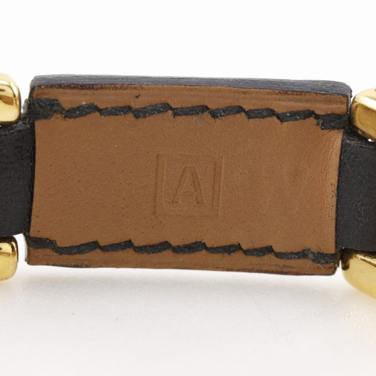 HERMES bracelet Calfskin , Plated Gold black vintage H logo Women Used Authentic