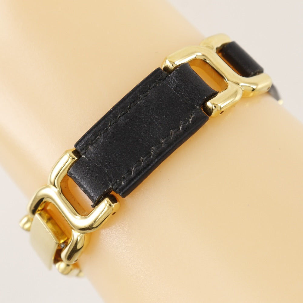 HERMES bracelet Calfskin , Plated Gold black vintage H logo Women Used Authentic