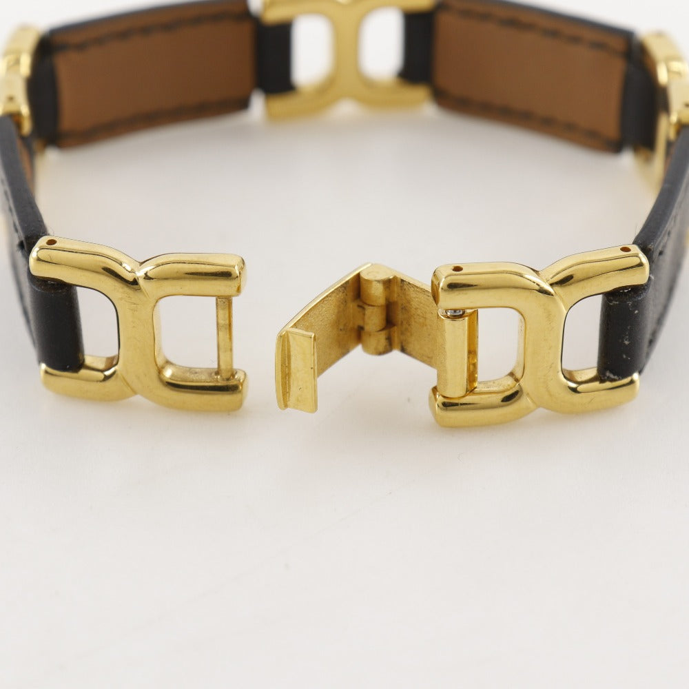 HERMES bracelet Calfskin , Plated Gold black vintage H logo Women Used Authentic
