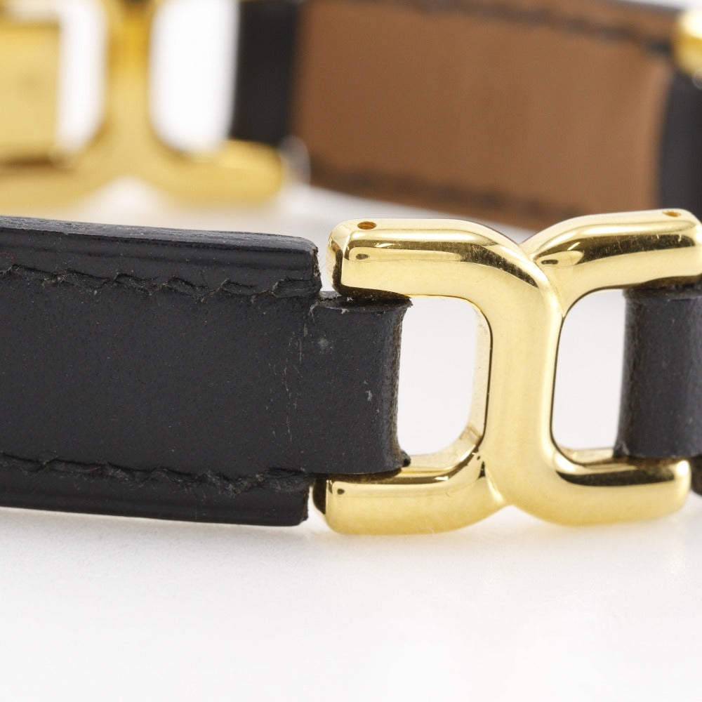 HERMES bracelet Calfskin , Plated Gold black vintage H logo Women Used Authentic