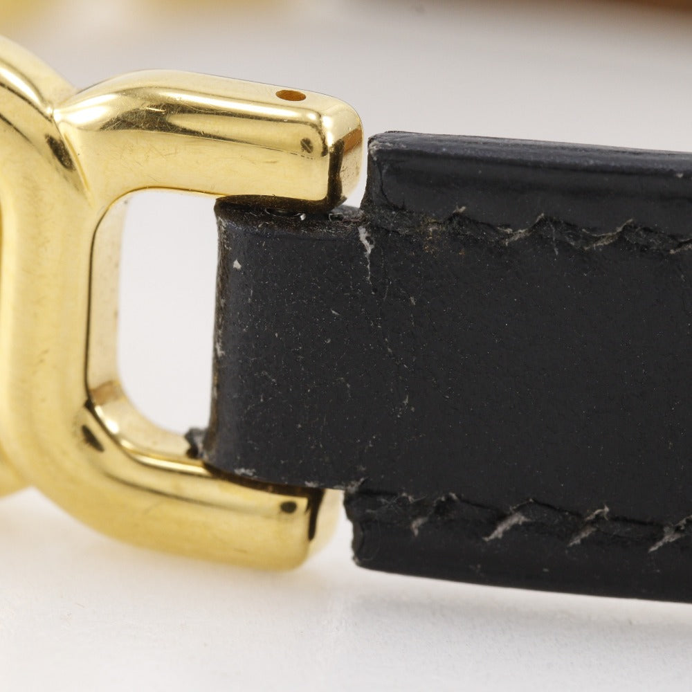 HERMES bracelet Calfskin , Plated Gold black vintage H logo Women Used Authentic