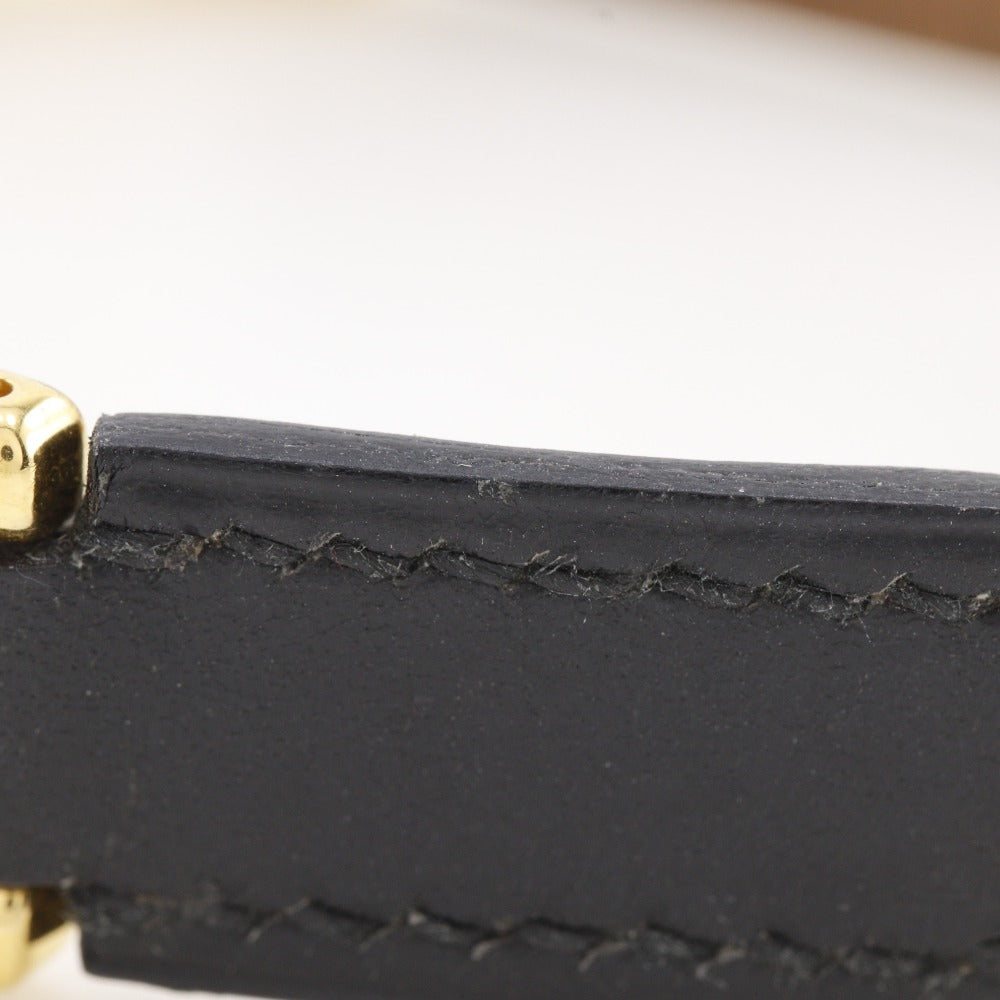 HERMES bracelet Calfskin , Plated Gold black vintage H logo Women Used Authentic