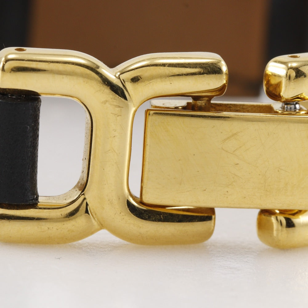 HERMES bracelet Calfskin , Plated Gold black vintage H logo Women Used Authentic