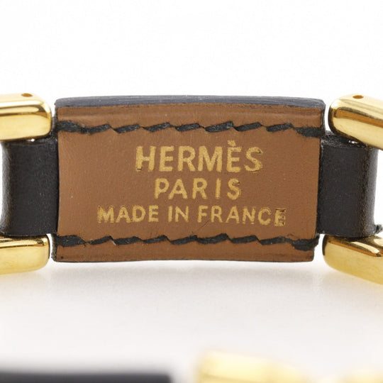 HERMES bracelet Calfskin , Plated Gold black vintage H logo Women Used Authentic