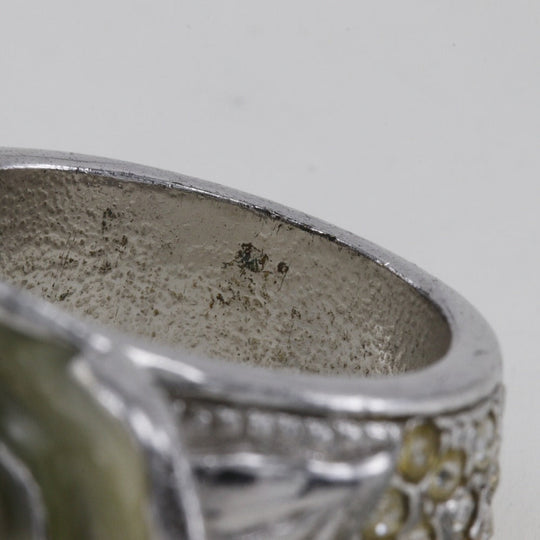 CHANEL Ring Metal, Rhinestone Silver Camelia COCO Mark Women Used Authentic