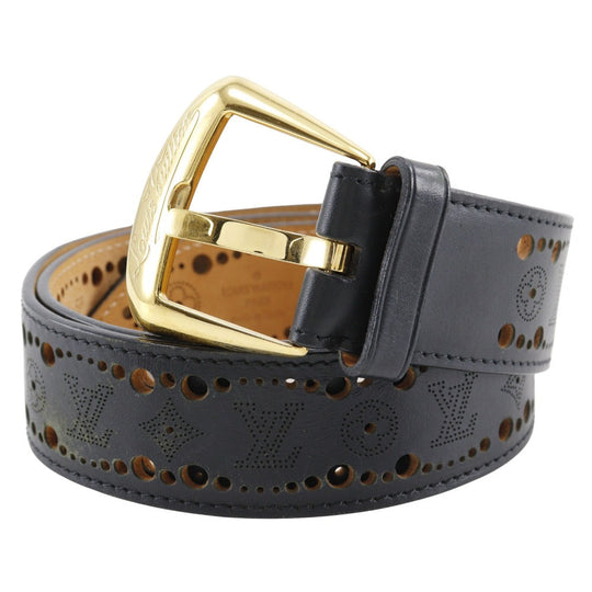 LOUIS VUITTON belt M9679 leather black Nomad Monogram Santur Phoenix mens 90 Used Authentic