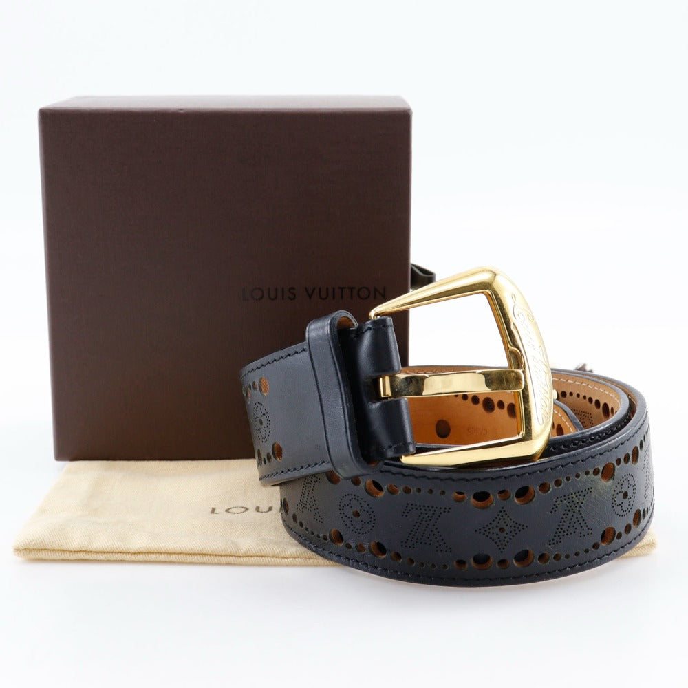 LOUIS VUITTON belt M9679 leather black Nomad Monogram Santur Phoenix mens 90 Used Authentic