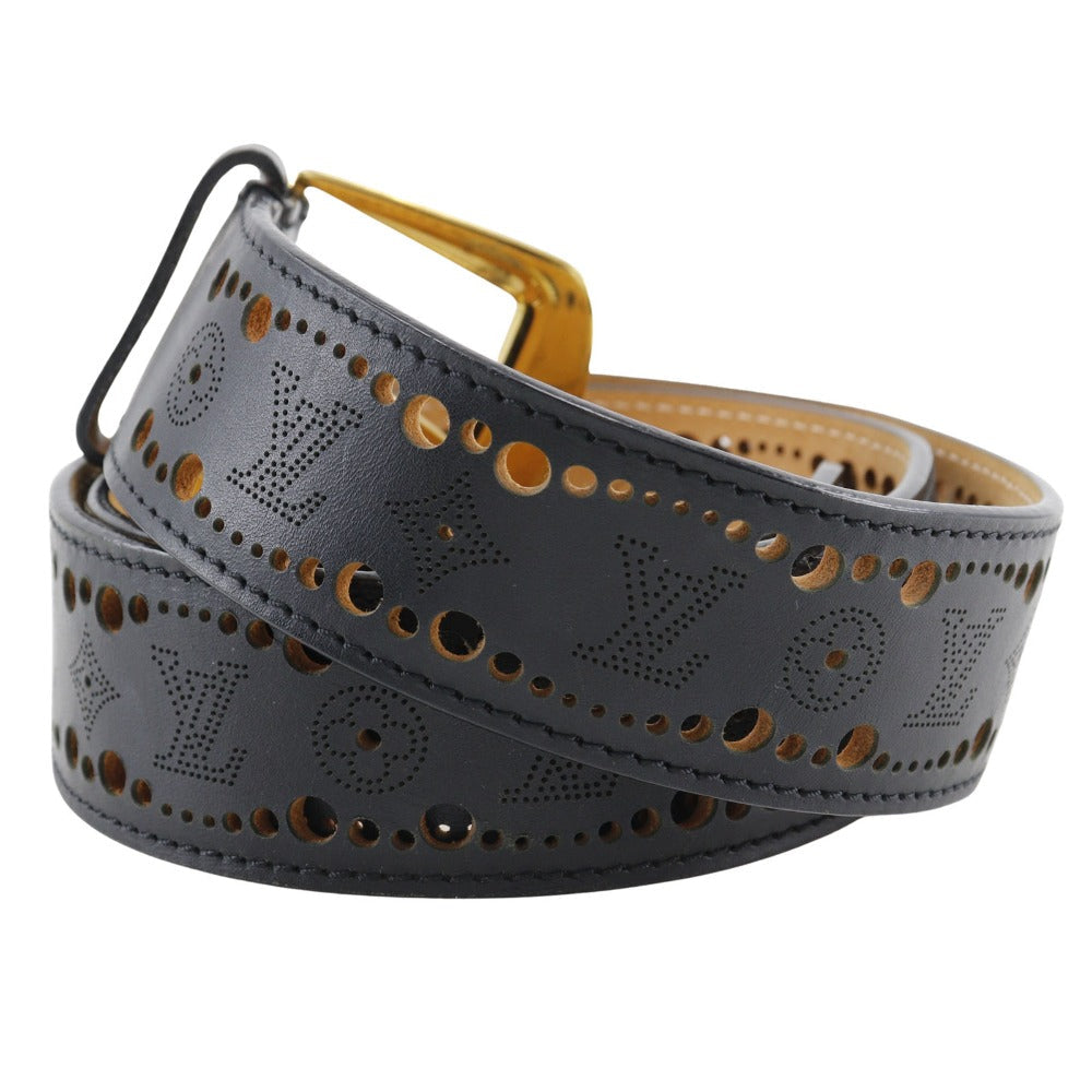 LOUIS VUITTON belt M9679 leather black Nomad Monogram Santur Phoenix mens 90 Used Authentic
