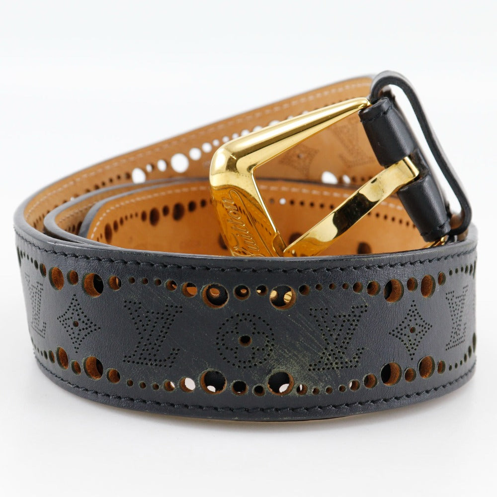 LOUIS VUITTON belt M9679 leather black Nomad Monogram Santur Phoenix mens 90 Used Authentic