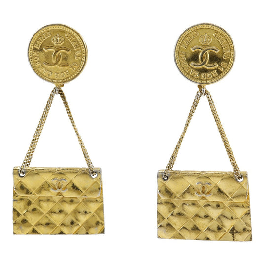 CHANEL Earring Plated Gold gold vintage COCO Mark Matelasse bag motif Women Used Authentic