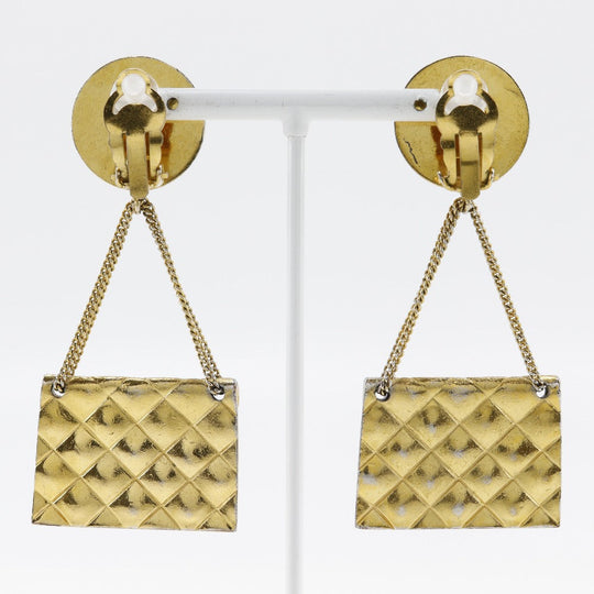 CHANEL Earring Plated Gold gold vintage COCO Mark Matelasse bag motif Women Used Authentic