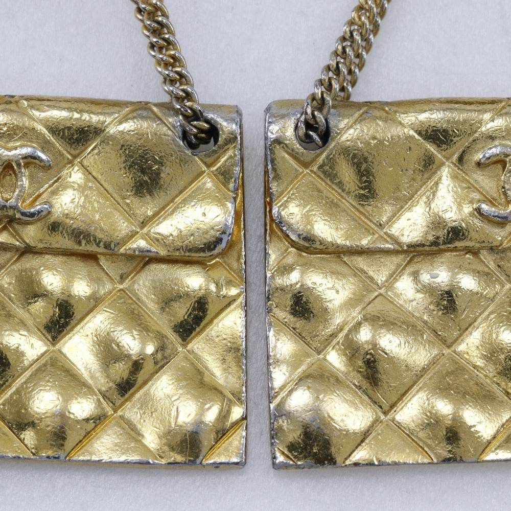 CHANEL Earring Plated Gold gold vintage COCO Mark Matelasse bag motif Women Used Authentic