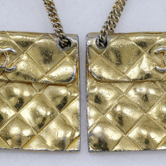 CHANEL Earring Plated Gold gold vintage COCO Mark Matelasse bag motif Women Used Authentic