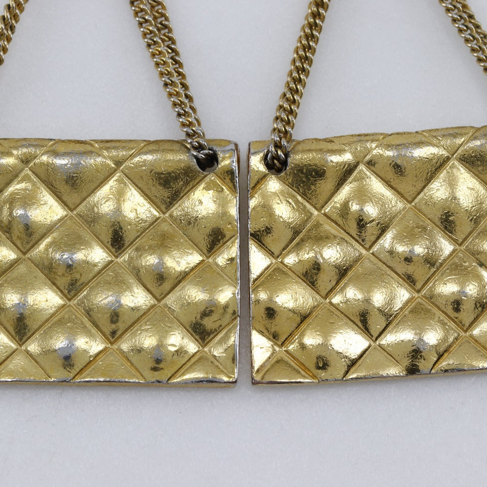 CHANEL Earring Plated Gold gold vintage COCO Mark Matelasse bag motif Women Used Authentic