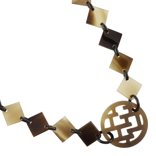 HERMES Necklace Buffalo horn Brown Diva Women Used Authentic