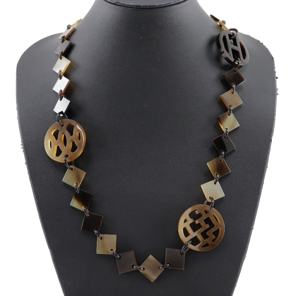 HERMES Necklace Buffalo horn Brown Diva Women Used Authentic
