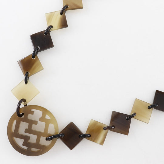 HERMES Necklace Buffalo horn Brown Diva Women Used Authentic
