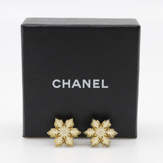 CHANEL Pierce Plated Gold White COCO Mark Crystal of snow Women Used Authentic