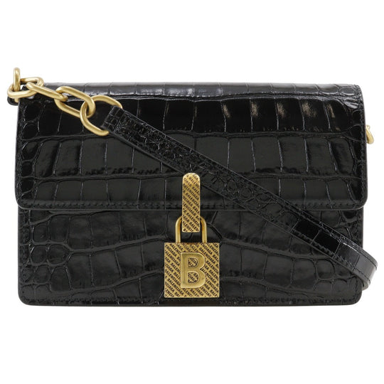 BALENCIAGA Shoulder Bag Embossed leather black 2-way clutch Mini Shoulder Women Used Authentic