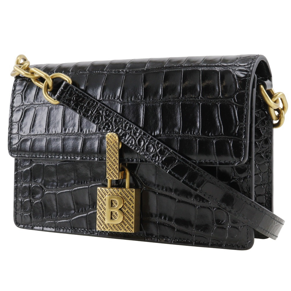 BALENCIAGA Shoulder Bag Embossed leather black 2-way clutch Mini Shoulder Women Used Authentic