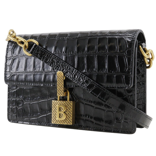 BALENCIAGA Shoulder Bag Embossed leather black 2-way clutch Mini Shoulder Women Used Authentic