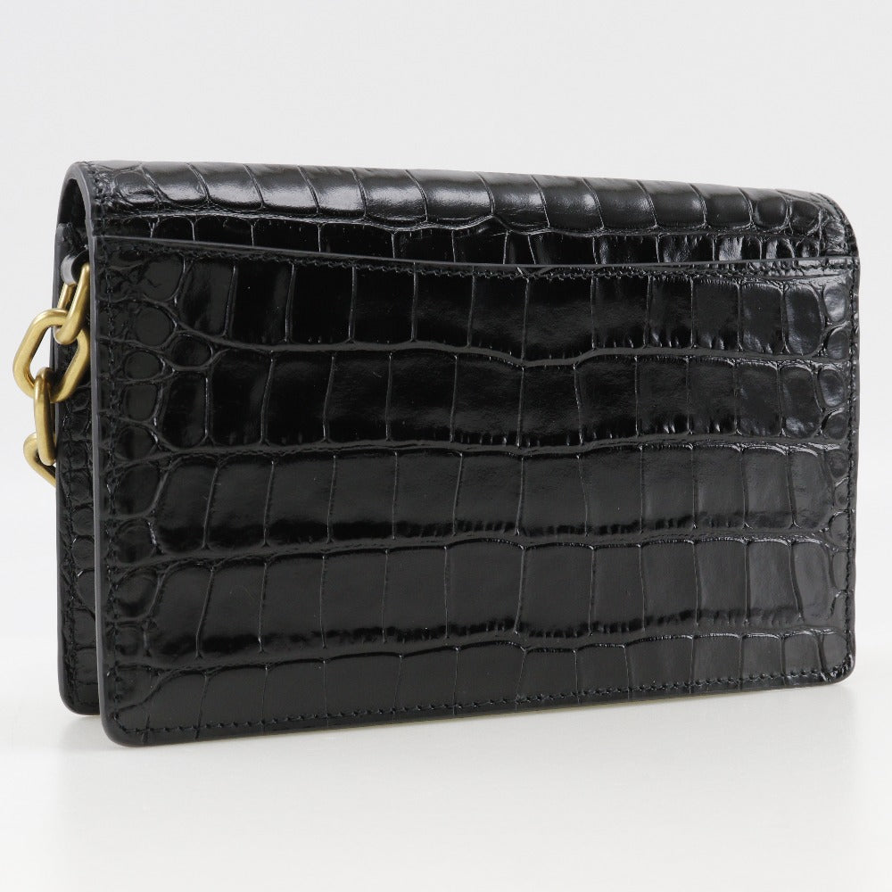 BALENCIAGA Shoulder Bag Embossed leather black 2-way clutch Mini Shoulder Women Used Authentic